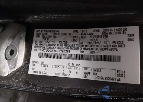 2013 Ford Escape Se from USA, damaged, VIN 1FMCU0GX8DUC20288
